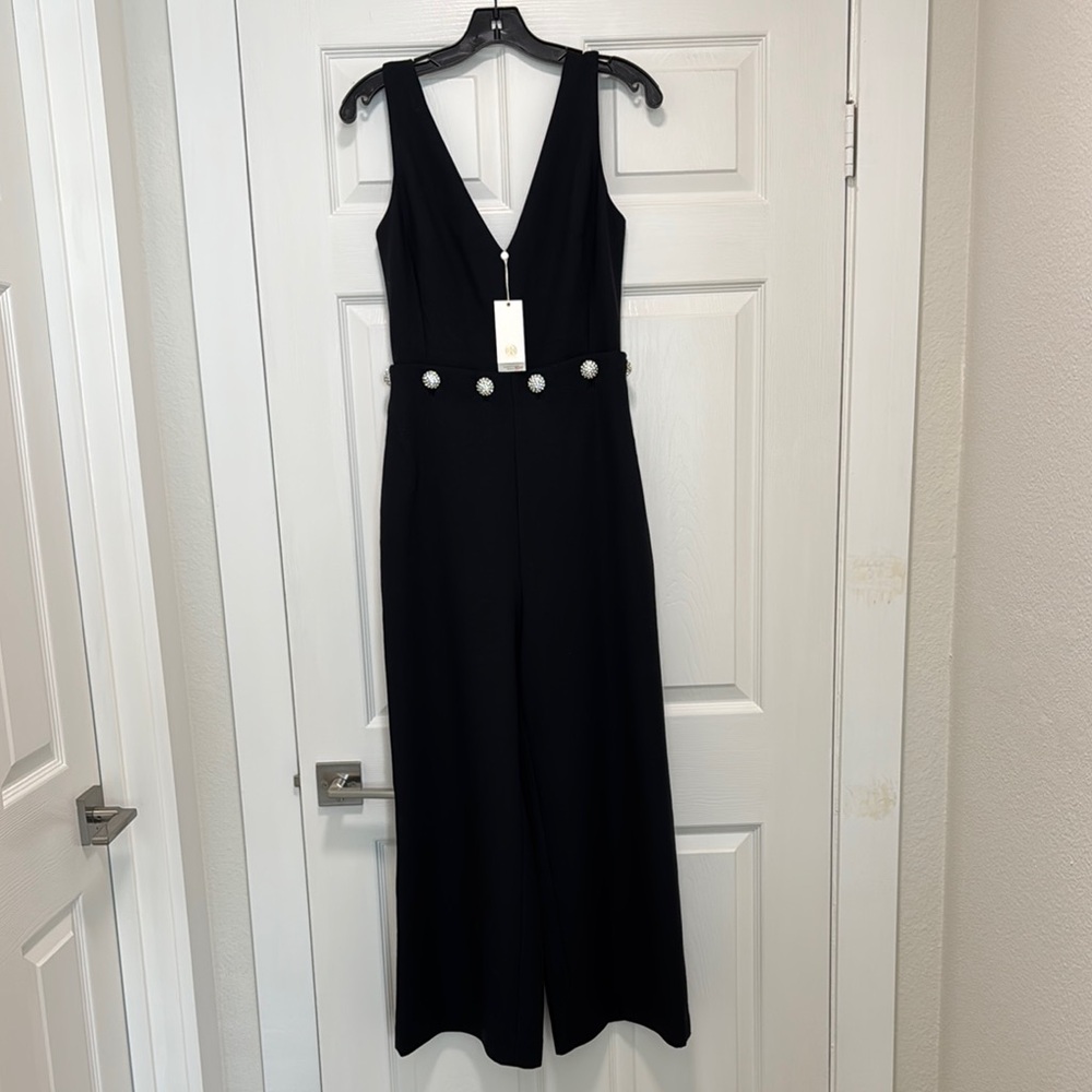 NWT Tory Burch Black Jumpsuit Sleeveless With Crystal Buttons  Lined  Size 4